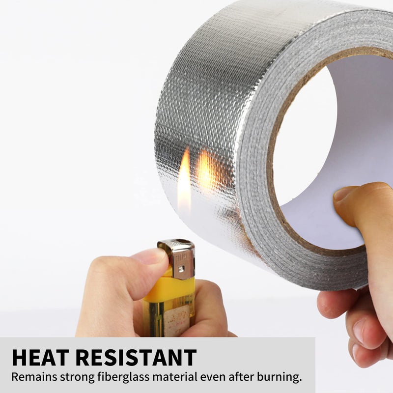 TAPEBEAR Fiberglass Aluminized Foil Tape 4inch x 65Yards, Heat Shield Thermal Barrier Adhesive Backed Heat Reflective Tape Cool Tape for Air Dryer Vent, HVAC, Heating Unit, Auto, Pipe, 196Ft - Image 5